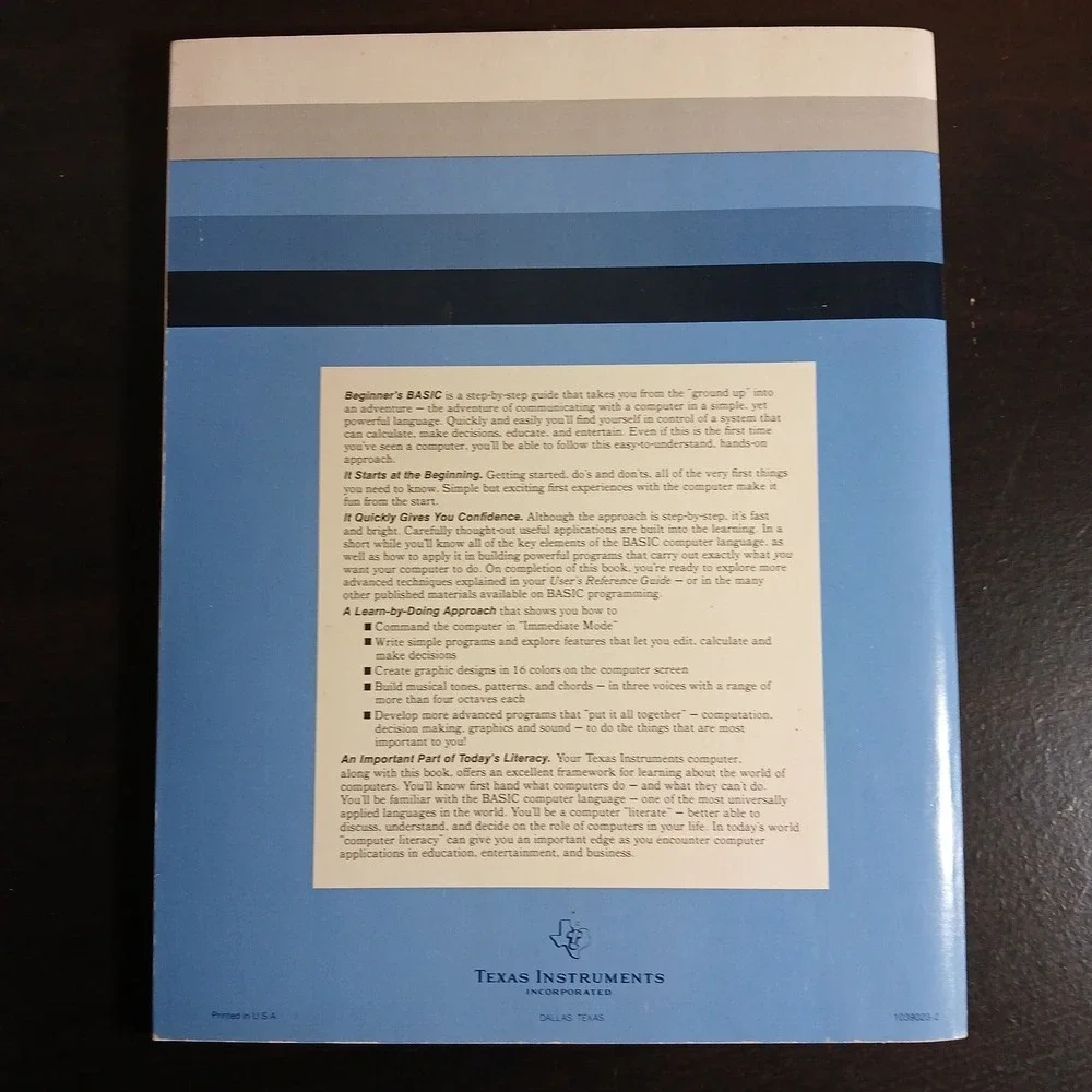 TI-99/4A TI99 HOME COMPUTER Console BEGINNER'S BASIC MANUAL Book